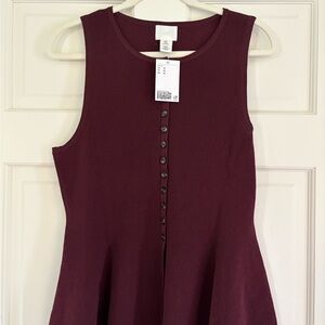 Burgundy Sleeveless Button-Front Top